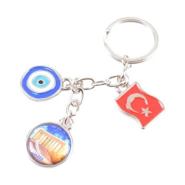 Ankara Themed Metal Evil Eye Enamel Keychain - 11