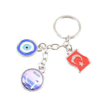 Ankara Themed Metal Evil Eye Enamel Keychain - 12