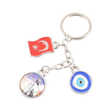 Ankara Themed Metal Evil Eye Enamel Keychain - 13