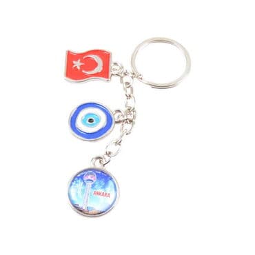 Ankara Themed Metal Evil Eye Enamel Keychain - 14