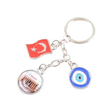 Ankara Themed Metal Evil Eye Enamel Keychain - 15