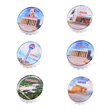 Ankara Themed Round Cap Shaped Magnetic Bottle Opener 63x15 mm - 2