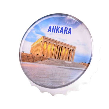 Ankara Themed Round Cap Shaped Magnetic Bottle Opener 63x15 mm - 4