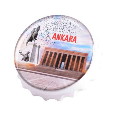 Ankara Themed Round Cap Shaped Magnetic Bottle Opener 63x15 mm - 6