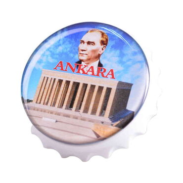 Ankara Themed Round Cap Shaped Magnetic Bottle Opener 63x15 mm - 7