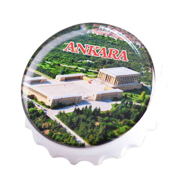 Ankara Themed Round Cap Shaped Magnetic Bottle Opener 63x15 mm - 8