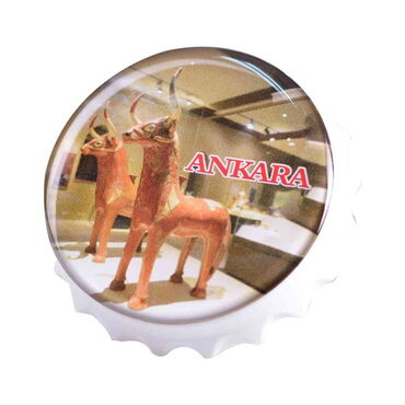 Ankara Themed Round Cap Shaped Magnetic Bottle Opener 63x15 mm - 9