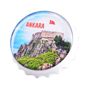 Ankara Themed Round Cap Shaped Magnetic Bottle Opener 63x15 mm - 10