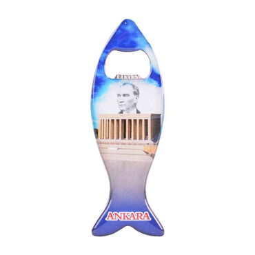Ankara Themed Fish Shaped Metal Magnetic Bottle Opener 120x43 mm - 3