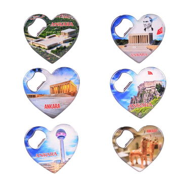 Ankara Themed Heart Shaped Metal Magnetic Bottle Opener 85x76 mm - 2