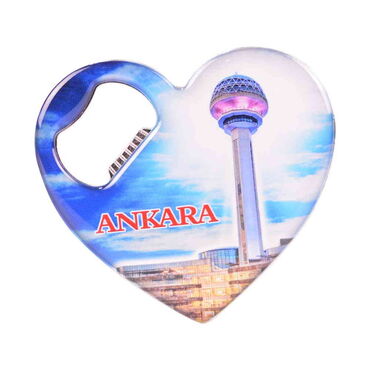Ankara Themed Heart Shaped Metal Magnetic Bottle Opener 85x76 mm - 3
