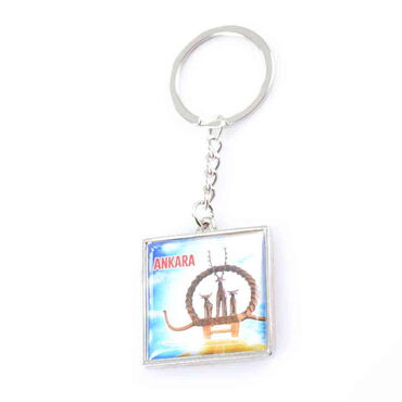 Ankara Themed Metal Square Shaped Double Face Keychain 36x95 mm - 3
