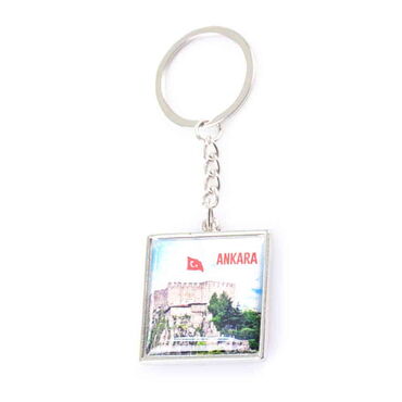 Ankara Themed Metal Square Shaped Double Face Keychain 36x95 mm - 6