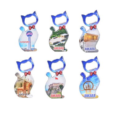 Ankara Themed Cat Shaped Metal Magnetic Bottle Opener 97x48 mm - 2