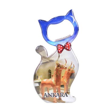 Ankara Themed Cat Shaped Metal Magnetic Bottle Opener 97x48 mm - 3