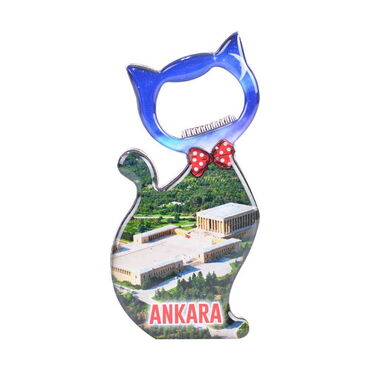 Ankara Themed Cat Shaped Metal Magnetic Bottle Opener 97x48 mm - 4