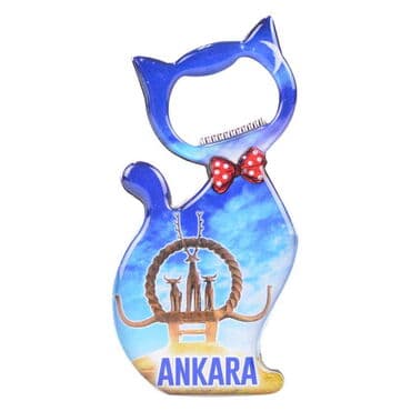Ankara Themed Cat Shaped Metal Magnetic Bottle Opener 97x48 mm - 6