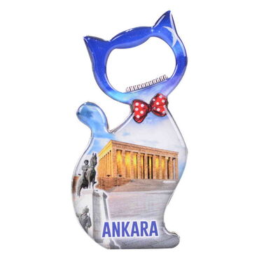 Ankara Themed Cat Shaped Metal Magnetic Bottle Opener 97x48 mm - 7
