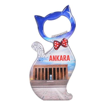 Ankara Themed Cat Shaped Metal Magnetic Bottle Opener 97x48 mm - 10