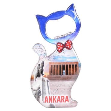 Ankara Themed Cat Shaped Metal Magnetic Bottle Opener 97x48 mm - 11