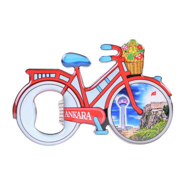 Ankara Themed Bicycle Shaped Metal Magnetic Bottle Opener 100x65 mm - Thumbnail