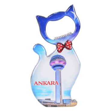 Ankara Themed Cat Shaped Metal Magnetic Bottle Opener 97x48 mm - Thumbnail