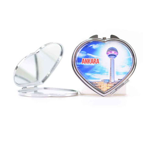 Ankara Themed Customised Metal Epoxy Travel Make Up Compact Heart Shaped Mirror 70x65x8 mm