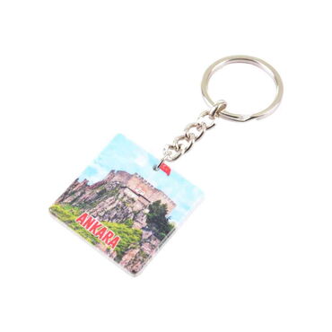 Ankara Themed Customised Uv Printed Plastic Base Round Keyring 40x108 mm - Thumbnail