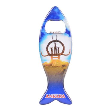 Ankara Themed Fish Shaped Metal Magnetic Bottle Opener 120x43 mm - Thumbnail