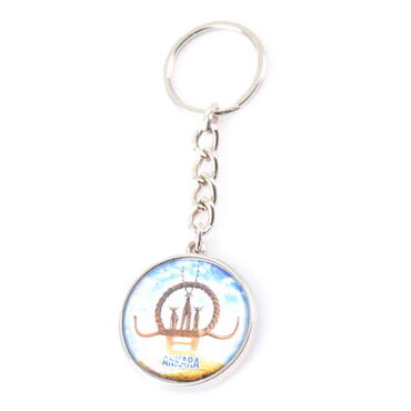 Ankara Themed Metal Double Face Round Keychain 40x95 mm - Thumbnail