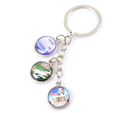 Myros - Ankara Themed Metal Keychain With 3 Charms - Round 40x90 mm