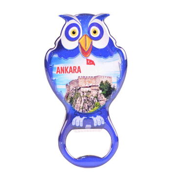 Myros - Ankara Themed Owl Shaped Metal Magnetic Bottle Opener 88x47 mm