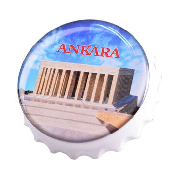 Myros - Ankara Themed Round Cap Shaped Magnetic Bottle Opener 63x15 mm