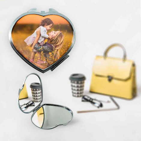 Mom Themed Customised Metal Epoxy Travel Make Up Compact Heart Shaped Mirror 70x65x8 mm - 2