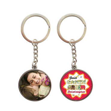 Myros - Mom Themed Metal Double Face Round Keychain 40x95 mm