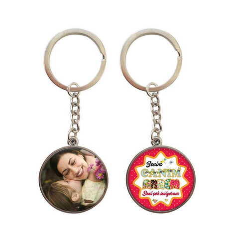 Mom Themed Metal Double Face Round Keychain 40x95 mm - 1