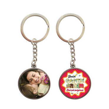 Mom Themed Metal Double Face Round Keychain 40x95 mm