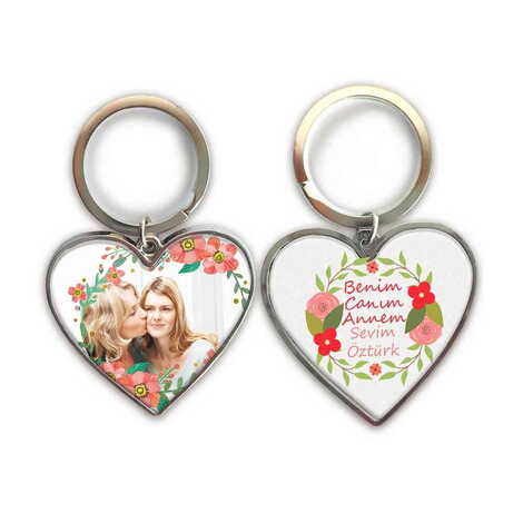 Mom Themed Metal Heart ShapedDouble Face Keychain 45x90 mm - 1