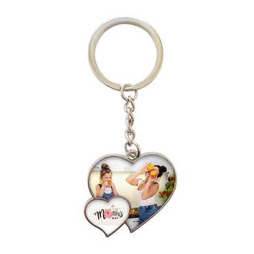 Myros - Mom Themed Metal Double Heart Shaped Keychain 40x94 mm