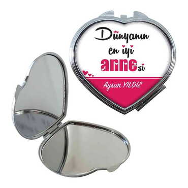 Mom Themed Customised Metal Epoxy Travel Make Up Compact Heart Shaped Mirror 70x65x8 mm - 2