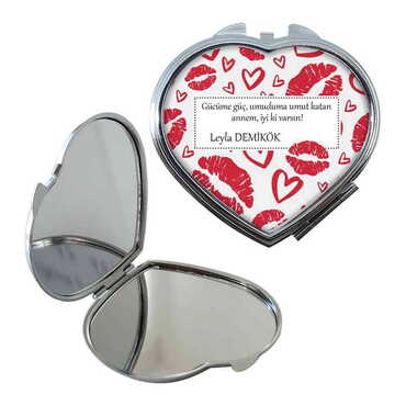 Mom Themed Customised Metal Epoxy Travel Make Up Compact Heart Shaped Mirror 70x65x8 mm - 3
