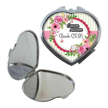 Mom Themed Customised Metal Epoxy Travel Make Up Compact Heart Shaped Mirror 70x65x8 mm - 4