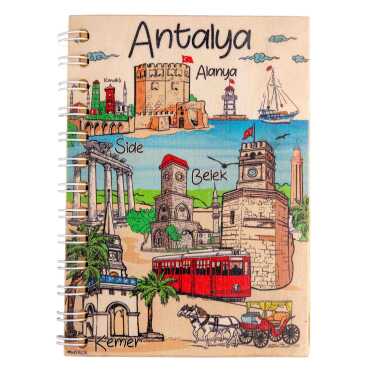 Antalya Bölgesi Temalı Ahşap Kapaklı Defter 120x170 mm - Myros