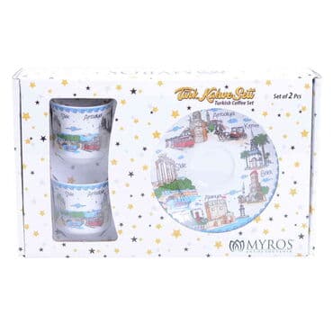 Antalya Region Themed Turkish Ceramic Custom Printed Turkish Coffee Cup Set of 2 pcs - 2