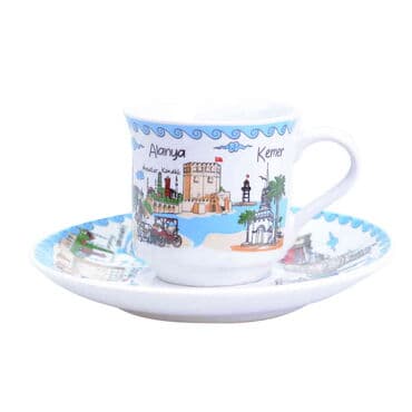 Antalya Region Themed Turkish Ceramic Custom Printed Turkish Coffee Cup Set of 2 pcs - 3