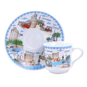 Antalya Region Themed Turkish Ceramic Custom Printed Turkish Coffee Cup Set of 2 pcs - 5