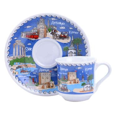 Antalya Region Themed Turkish Ceramic Custom Printed Turkish Coffee Cup Set of 2 pcs - 6