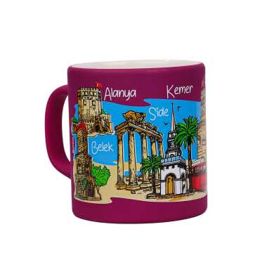Toptan Antalya Bölgesi Temalı Seramik Renkli Baskılı Kupa Model B 82x90 mm - Myros
