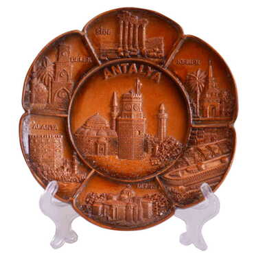 Myros - Antalya Region Themed Antalya Region Polyester Golden Color Decorative Plate 15 Cm