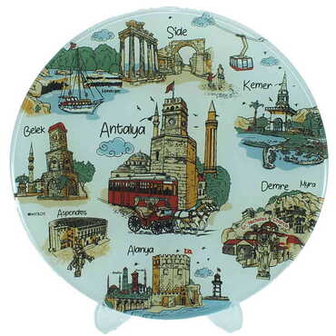 Myros - Antalya Region Themed Bespoke Printed Glass Plate 18 Cm